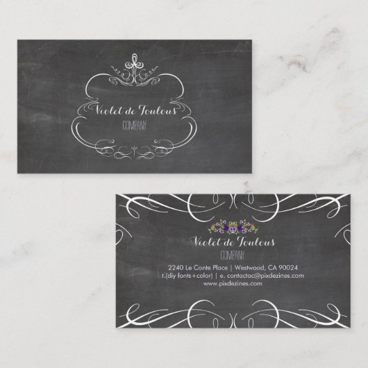 PixDezines schoolbord+petite fleurs Visitekaartje (Voorkant / Achterkant)