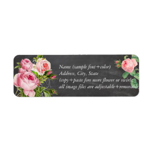 PixDezines schoolbord+vintage rozen Etiket
