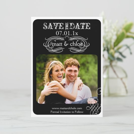 PixDezines scrolt/bewaar datum/DIY achtergrondkleu Save The Date (Staand voorkant)