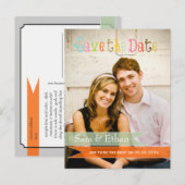 PixDezines seafoam + sinaasappel de datum opslaan Aankondigingskaart (Voorkant / Achterkant)