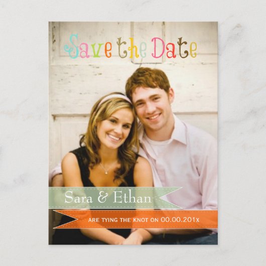 PixDezines seafoam + sinaasappel de datum opslaan Aankondigingskaart (Voorkant)