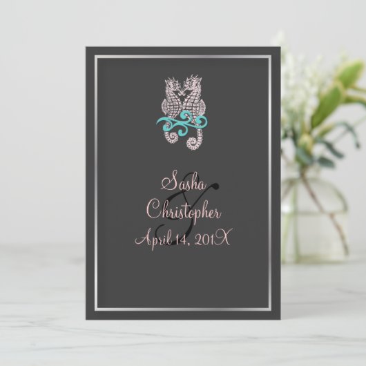 PixDezines Seahorse Wedding Invitations Kaart (Staand voorkant)