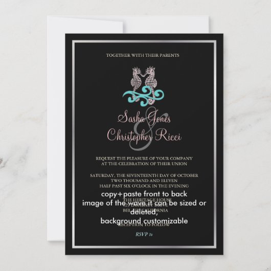 PixDezines Seahorse Wedding Invitations Kaart (Achterkant)