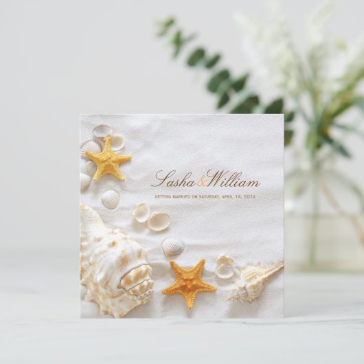 PixDezines SEASHELL/BEACH INVITATIES/DIY Kaart (Staand voorkant)