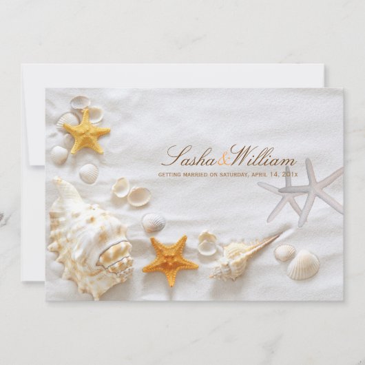 PixDezines SEASHELL/BEACH WEDDING INVITATIONS Kaart (Voorkant)