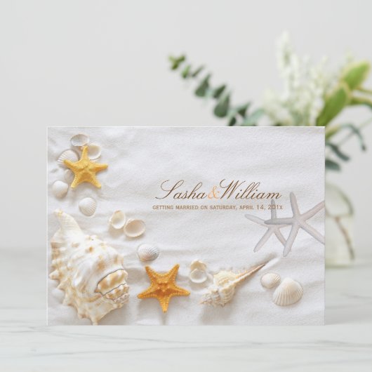PixDezines SEASHELL/BEACH WEDDING INVITATIONS Kaart (Staand voorkant)