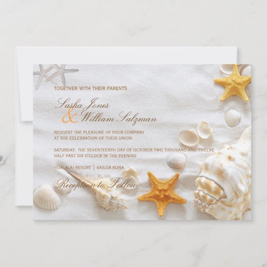 PixDezines SEASHELL/BEACH WEDDING INVITATIONS Kaart (Achterkant)