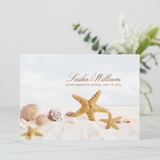 PixDezines Seashells/Beach Invitations Kaart (Staand voorkant)