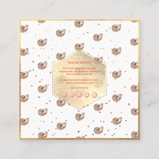 PixDezines SEASHELLS, NAUTILUS, FAUX GOLD FOIL Vierkante Visitekaartje (Achterkant)