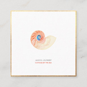 PixDezines SEASHELLS, NAUTILUS, FAUX GOLD FOIL Vierkante Visitekaartje