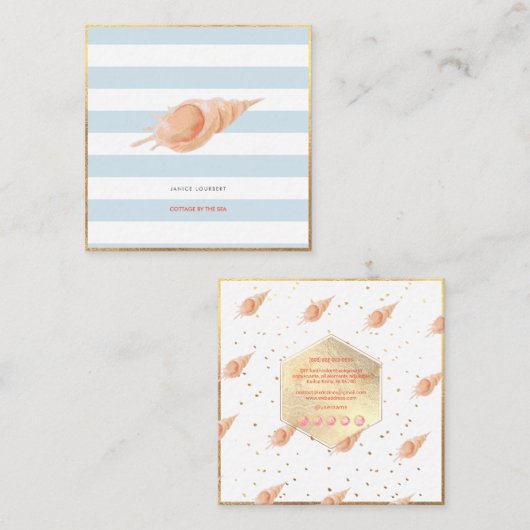 PixDezines SEASHELLS, NAUTISCH, FAUX GOLD FOIL Vierkante Visitekaartje (Voorkant / Achterkant)