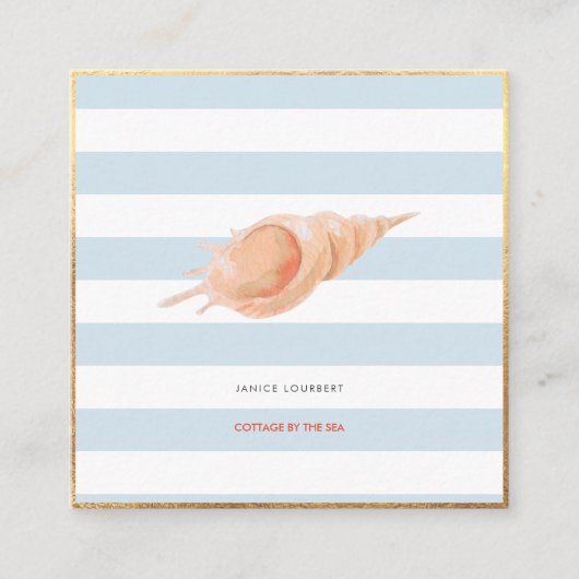 PixDezines SEASHELLS, NAUTISCH, FAUX GOLD FOIL Vierkante Visitekaartje (Voorkant)