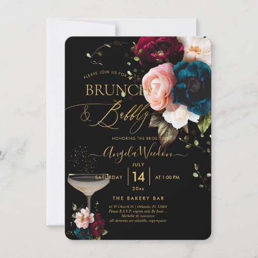PixDezines Sfeervolle Bloemrijke Brunch Bruisend Kaart (Voorkant)