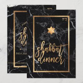 PixDezines Shabbat Dinner/Black Marble/Faux Gold Kaart