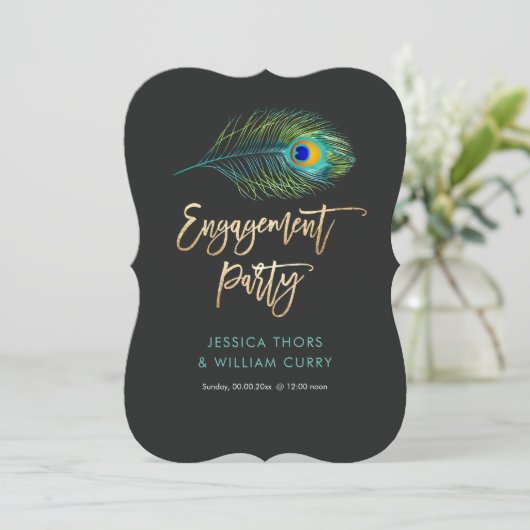 PixDezines Shimmer Peacock Feather/Verloving Kaart (Staand voorkant)