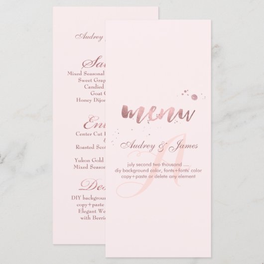 PixDezines Shine Menu/Nep Rose Goud/Fancy Script Menu (Voorkant / Achterkant)