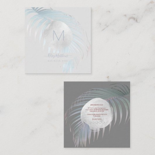 PixDezines Silver Blue Palms Vierkante Visitekaartje (Voorkant / Achterkant)