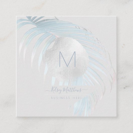 PixDezines Silver Blue Palms Vierkante Visitekaartje (Voorkant)