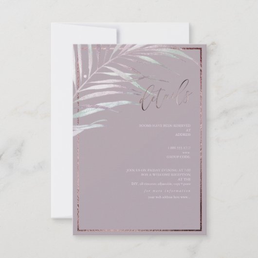 PixDezines Silver Mauve Palm Details Kaarten RSVP Kaartje (Voorkant)