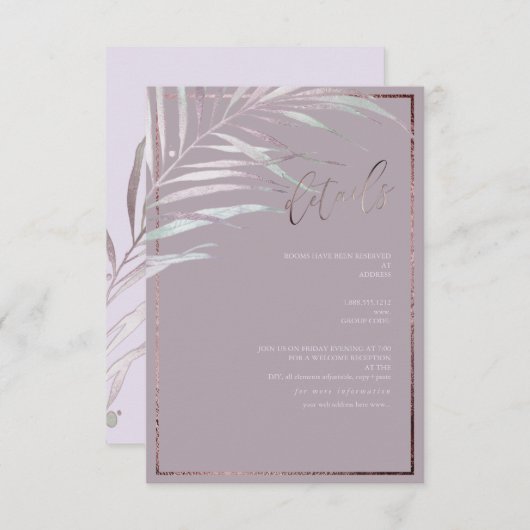 PixDezines Silver Mauve Palm Details Kaarten RSVP Kaartje (Voorkant / Achterkant)