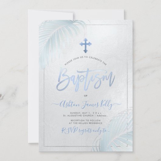 PixDezines Silver Palms Baptisme Kaart (Voorkant)