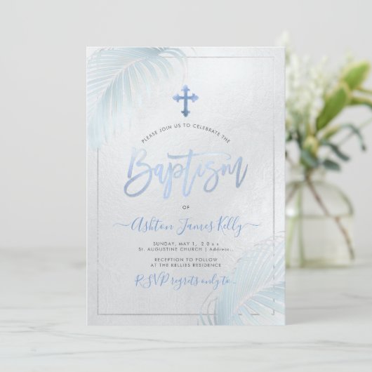 PixDezines Silver Palms Baptisme Kaart (Staand voorkant)