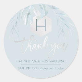 PixDezines Silver Palms Monogram, Dank u Ronde Sticker