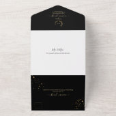 PixDezines Simple Black Faux Gold Wreater All In One Uitnodiging (Buitenkant)