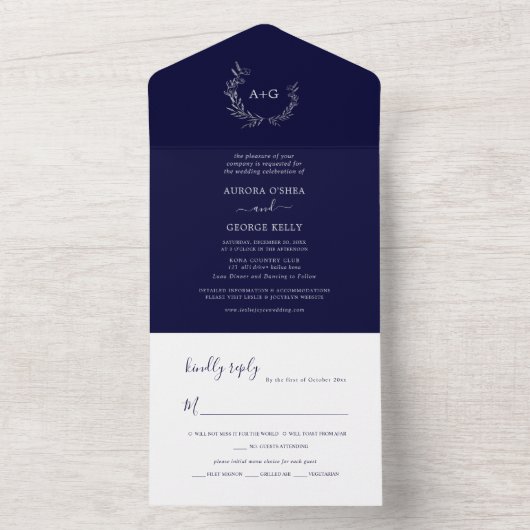 PixDezines Simple DIY Blue Faux Silver Wreate All In One Uitnodiging (Binnen)