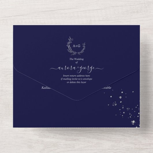 PixDezines Simple DIY Blue Faux Silver Wreate All In One Uitnodiging (Achterkant)