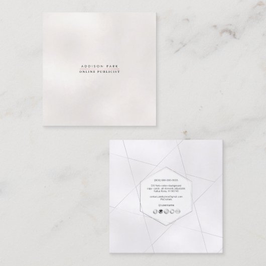 PixDezines Simple Elegant, Parly White Vierkante Visitekaartje (Voorkant / Achterkant)