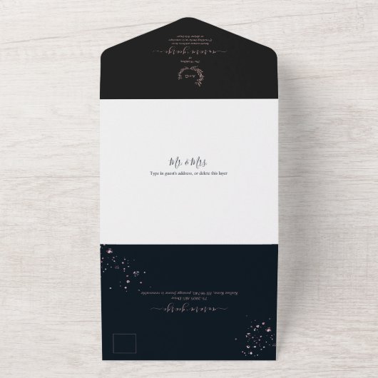 PixDezines Simple Navy Blue Faux Roos Gold Wreate All In One Uitnodiging (Buitenkant)