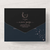 PixDezines Simple Navy Blue Faux Roos Gold Wreate All In One Uitnodiging (Achterkant)