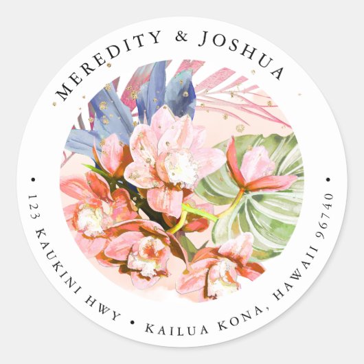 PixDezines Sinaasappel Cymbidium Orchidee Zilverbl Ronde Sticker (Voorkant)