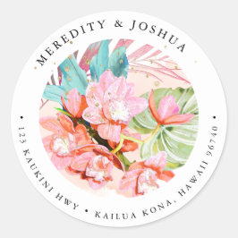 PixDezines Sinaasappel Cymbidium Orchidee Zilverbl Ronde Sticker