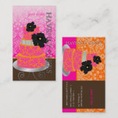 PixDezines Sinaasappel+Hot Roze damast taart/pâtis Visitekaartje (Voorkant / Achterkant)