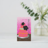 PixDezines Sinaasappel+Hot Roze damast taart/pâtis Visitekaartje (Staand voorkant)