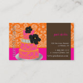 PixDezines Sinaasappel+Hot Roze damast taart/pâtis Visitekaartje (Achterkant)