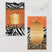 PixDezines sinaasappel kant+cheetah+zebra Visitekaartje (Voorkant / Achterkant)