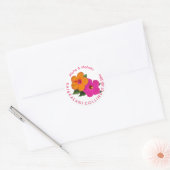 PixDezines Sinaasappel/Roze Hibiscus/Aloha/Mahalo Ronde Sticker (Envelop)