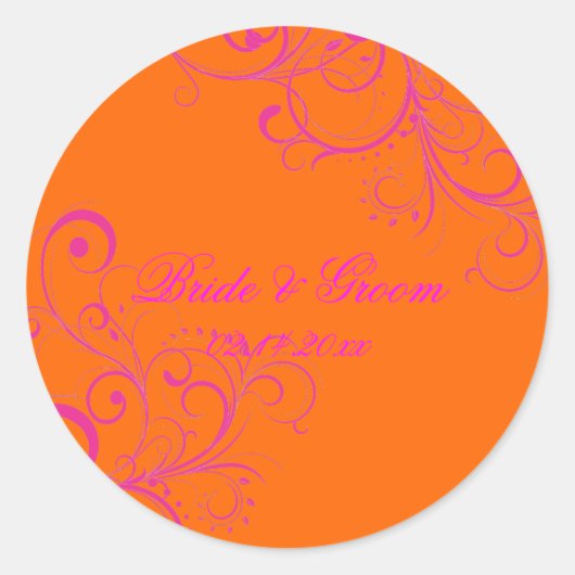 PixDezines Sinaasappel + Roze Swirls trouwstickers Ronde Sticker (Voorkant)