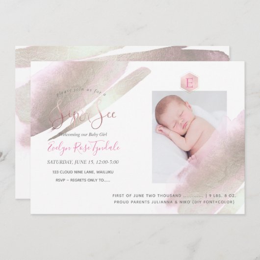 PixDezines SIP+SEE, MONOGRAM, PLATINUM+BLUSH Aankondiging (Voorkant / Achterkant)