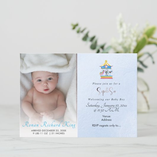 PixDezines SIP+SEE, WATERCOLOR CAROUSEL Aankondiging (Staand voorkant)