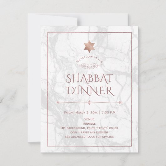PixDezines Sjabbat-diner Marmer+Roze Goud Kaart (Achterkant)