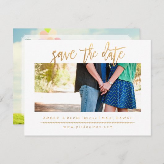 PixDezines Sla de datum/faux gouden moderne script Aankondigingskaart (Voorkant / Achterkant)