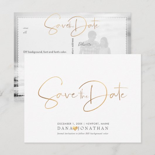 PixDezines Sla de datum/iriserende gouden script o Briefkaart (Voorkant / Achterkant)