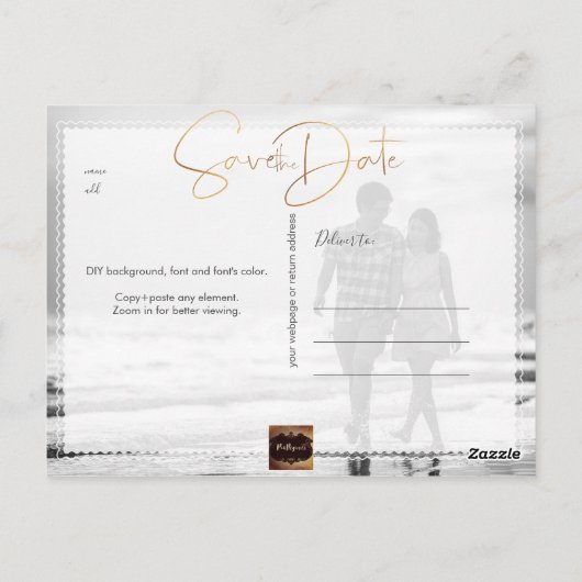 PixDezines Sla de datum/iriserende gouden script o Briefkaart (Achterkant)