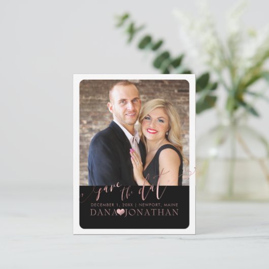 PixDezines Sla de datum/Roos Gold/Cool Script op Briefkaart (Staand voorkant)