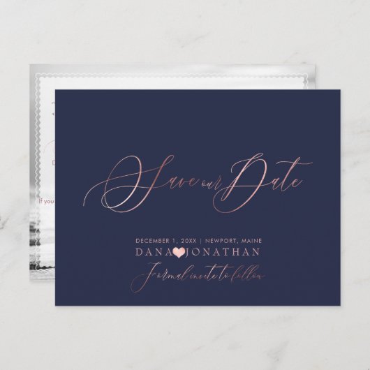 PixDezines Sla de datum/Roos Gold Script op Briefkaart (Voorkant / Achterkant)
