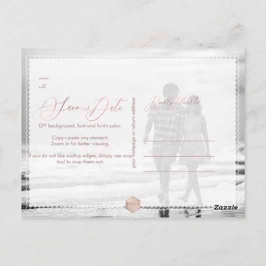 PixDezines Sla de datum/Roos Gold Script op Briefkaart (Achterkant)